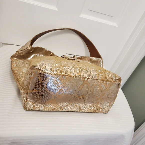 Dooney & Bourke Gold/Silvertone Snakeprint Leather Hobo Bag - Picture 5 of 14